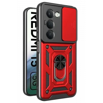 Mey İthalat®   Redmi 15 4G Pars Lens Yüzüklü Silikon - Kırmızı
