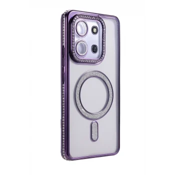Mey İthalat®   Redmi 15C 4G Joke Simli Magneticsafe Kılıf - Derin Mor