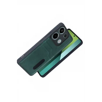 Mey İthalat®   Redmi 15C 4G Sara Kartvizitli Deri Kılıf - Yeşil
