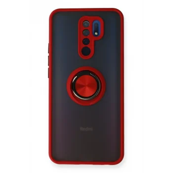 Mey İthalat®   Redmi 9 Kılıf Montreal Yüzüklü Silikon Kapak - Kırmızı
