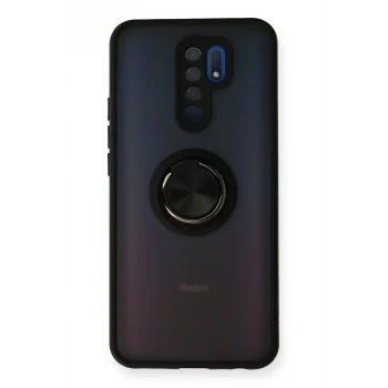 Mey İthalat®   Redmi 9 Kılıf Montreal Yüzüklü Silikon Kapak - Siyah