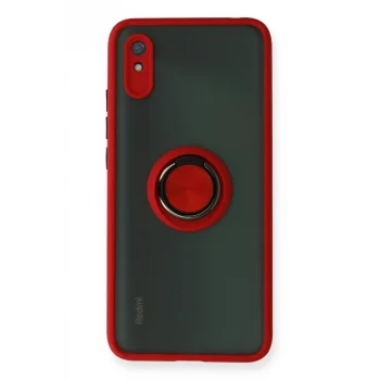 Mey İthalat®   Redmi 9A Kılıf Montreal Yüzüklü Silikon Kapak - Kırmızı
