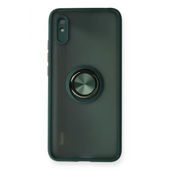 Mey İthalat®   Redmi 9A Kılıf Montreal Yüzüklü Silikon Kapak - Yeşil