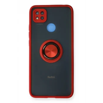 Mey İthalat®   Redmi 9C Kılıf Montreal Yüzüklü Silikon Kapak - Kırmızı