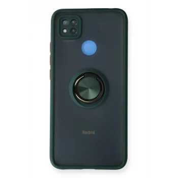 Mey İthalat®   Redmi 9C Kılıf Montreal Yüzüklü Silikon Kapak - Yeşil