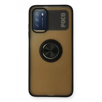Mey İthalat®   Redmi 9T Kılıf Montreal Yüzüklü Silikon Kapak - Siyah