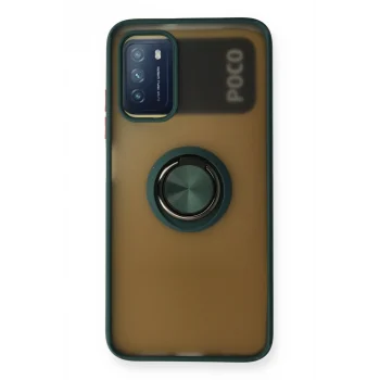 Mey İthalat®   Redmi 9T Kılıf Montreal Yüzüklü Silikon Kapak - Yeşil