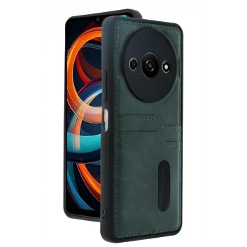 Mey İthalat®   Redmi A3 4G Kılıf Sara Kartvizitli Deri Kılıf - Koyu Yeşil