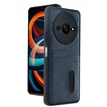 Mey İthalat®   Redmi A3 4G Kılıf Sara Kartvizitli Deri Kılıf - Lacivert