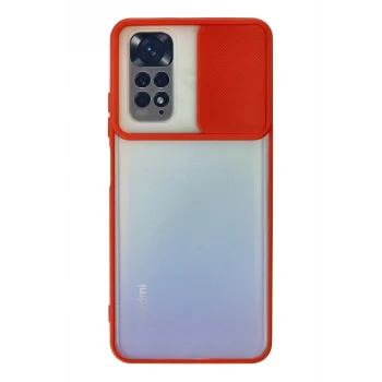 Mey İthalat®   Redmi Note 11 Kılıf Palm Buzlu Kamera Sürgülü Silikon - Kırmızı