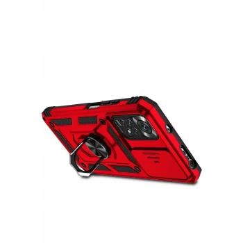 Mey İthalat®   Redmi Note 11 Pro Kılıf Pars Lens Yüzüklü Silikon - Kırmızı