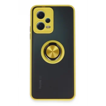 Mey İthalat®   Redmi Note 12 5G Kılıf Montreal Yüzüklü Silikon Kapak - Sarı