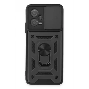 Mey İthalat®   Redmi Note 12 5G Kılıf Pars Lens Yüzüklü Silikon - Siyah