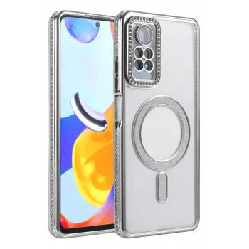 Mey İthalat®   Redmi Note 12 Pro 4G Joke Simli Magneticsafe Kılıf - Gümüş