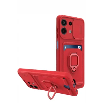Mey İthalat®   Redmi Note 13 4G Kılıf Zuma Kartvizitli Yüzüklü Silikon - Kırmızı