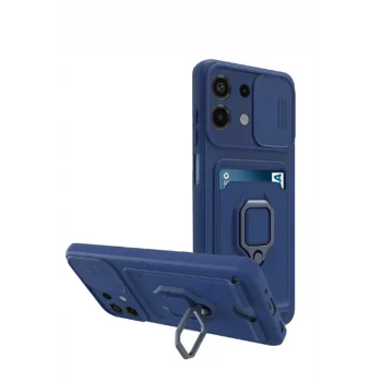 Mey İthalat®   Redmi Note 13 4G Kılıf Zuma Kartvizitli Yüzüklü Silikon - Lacivert