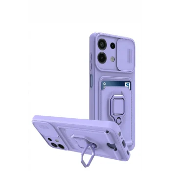 Mey İthalat®   Redmi Note 13 4G Kılıf Zuma Kartvizitli Yüzüklü Silikon - Lila