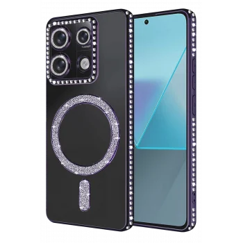 Mey İthalat®   Redmi Note 13 Pro 4G Joke Simli Magneticsafe Kılıf - Derin Mor