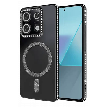 Mey İthalat®   Redmi Note 13 Pro 4G Joke Simli Magneticsafe Kılıf - Siyah