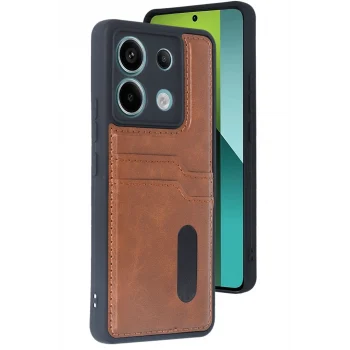 Mey İthalat®   Redmi Note 13 Pro 5G Kılıf Sara Kartvizitli Deri Kılıf - Taba