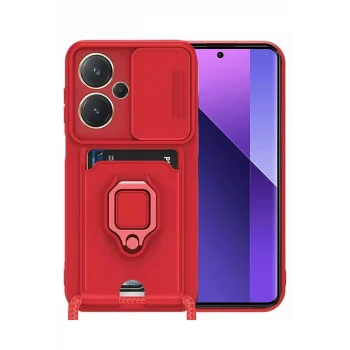 Mey İthalat®   Redmi Note 13 Pro Plus Kılıf Zuma Kartvizitli Yüzüklü Silikon - Kırmızı