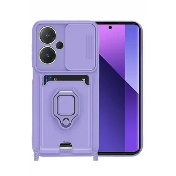 Mey İthalat®   Redmi Note 13 Pro Plus Kılıf Zuma Kartvizitli Yüzüklü Silikon - Lila