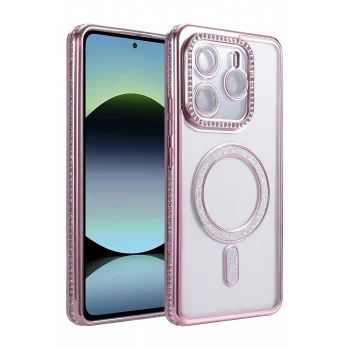 Mey İthalat®   Redmi Note 14 4G Joke Simli Magneticsafe Kılıf - Pembe