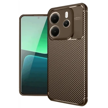 Mey İthalat®   Redmi Note 14 4G Kılıf Auto Focus Karbon Kapak - Kahverengi