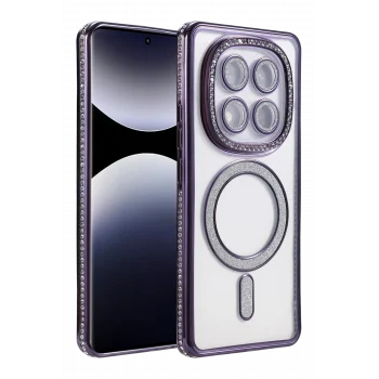 Mey İthalat®   Redmi Note 14 Pro 5G Joke Simli Magneticsafe Kılıf - Derin Mor