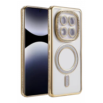 Mey İthalat®   Redmi Note 14 Pro 5G Joke Simli Magneticsafe Kılıf - Gold