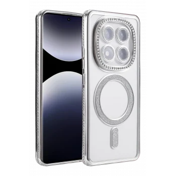 Mey İthalat®   Redmi Note 14 Pro 5G Joke Simli Magneticsafe Kılıf - Gümüş