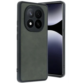 Mey İthalat®   Redmi Note 14 Pro 5G Kılıf Aras Deri Kapak - Koyu Yeşil