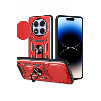 Mey İthalat®   Redmi Note 14 Pro Plus Kılıf Pars Lens Yüzüklü Silikon - Kırmızı