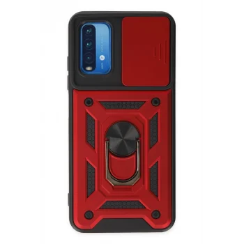 Mey İthalat®   Redmi Note 9 4G Kılıf Pars Lens Yüzüklü Silikon - Kırmızı