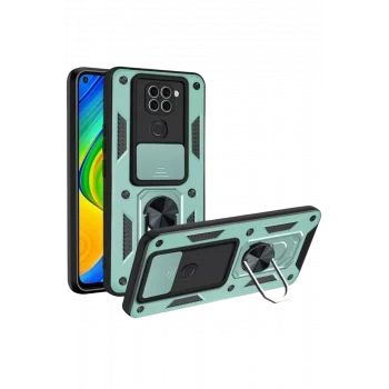 Mey İthalat®   Redmi Note 9 4G Kılıf Pars Lens Yüzüklü Silikon - Yeşil