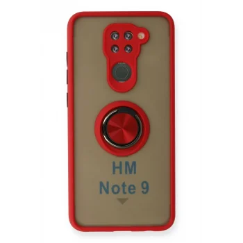 Mey İthalat®   Redmi Note 9 Kılıf Montreal Yüzüklü Silikon Kapak - Kırmızı