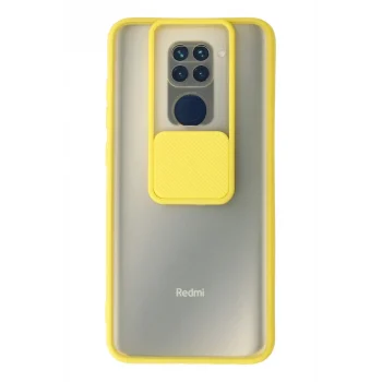 Mey İthalat®   Redmi Note 9 Kılıf Palm Buzlu Kamera Sürgülü Silikon - Sarı