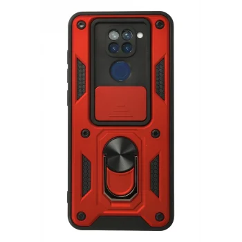 Mey İthalat®   Redmi Note 9 Kılıf Pars Lens Yüzüklü Silikon - Kırmızı