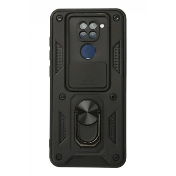 Mey İthalat®   Redmi Note 9 Kılıf Pars Lens Yüzüklü Silikon - Siyah
