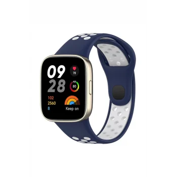 Mey İthalat®   Redmi Watch 3 Spor Delikli Kordon - Lacivert-Beyaz