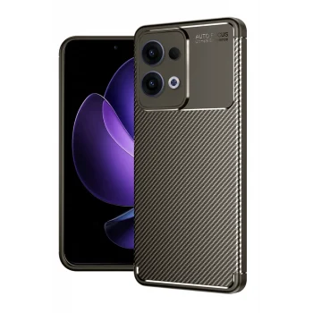 Mey İthalat®   Reno 13 Pro Kılıf Auto Focus Karbon Kapak - Kahverengi