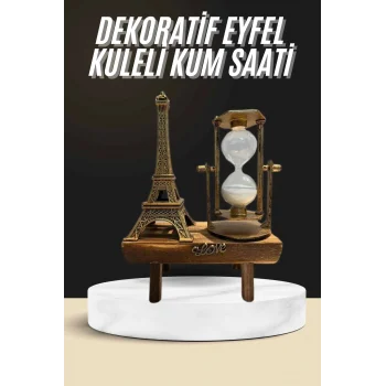 Mey İthalat® Retro Eyfel Kulesi Ve Kum Saati Dekoratif Ahşap Görünümlü Masa Biblosu