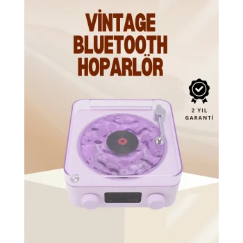 Mey İthalat® Retro Pikap Hoparlör – Şarjlı Kablosuz Projektör ve Gece Lambası