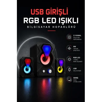 Mey İthalat® RGB LED AYDINLATMALI USB BİLGİSAYAR OYUN HOPARLÖRÜ