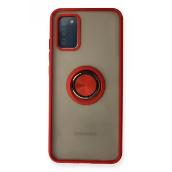 Mey İthalat®  Samsung Galaxy A02S Kılıf Montreal Yüzüklü Silikon Kapak - Kırmızı