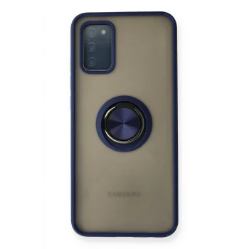 Mey İthalat®  Samsung Galaxy A02S Kılıf Montreal Yüzüklü Silikon Kapak - Lacivert