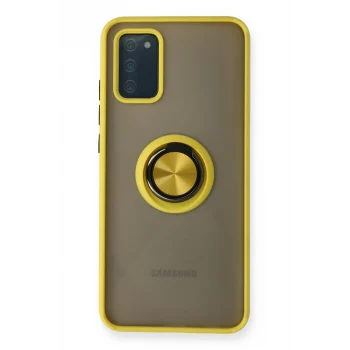 Mey İthalat®  Samsung Galaxy A02S Kılıf Montreal Yüzüklü Silikon Kapak - Sarı