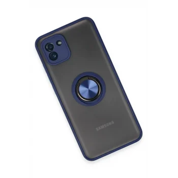 Mey İthalat®  Samsung Galaxy A03 Kılıf Montreal Yüzüklü Silikon Kapak - Lacivert