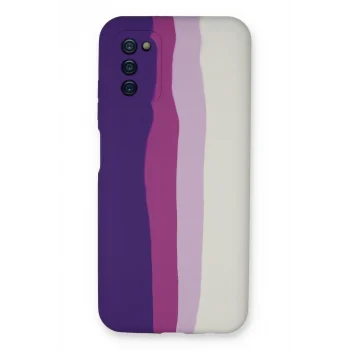 Mey İthalat®  Samsung Galaxy A03S Kılıf Ebruli Lansman Silikon - Mor-Beyaz