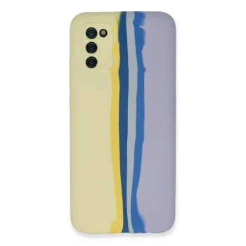 Mey İthalat®  Samsung Galaxy A03S Kılıf Ebruli Lansman Silikon - Sarı-Lila